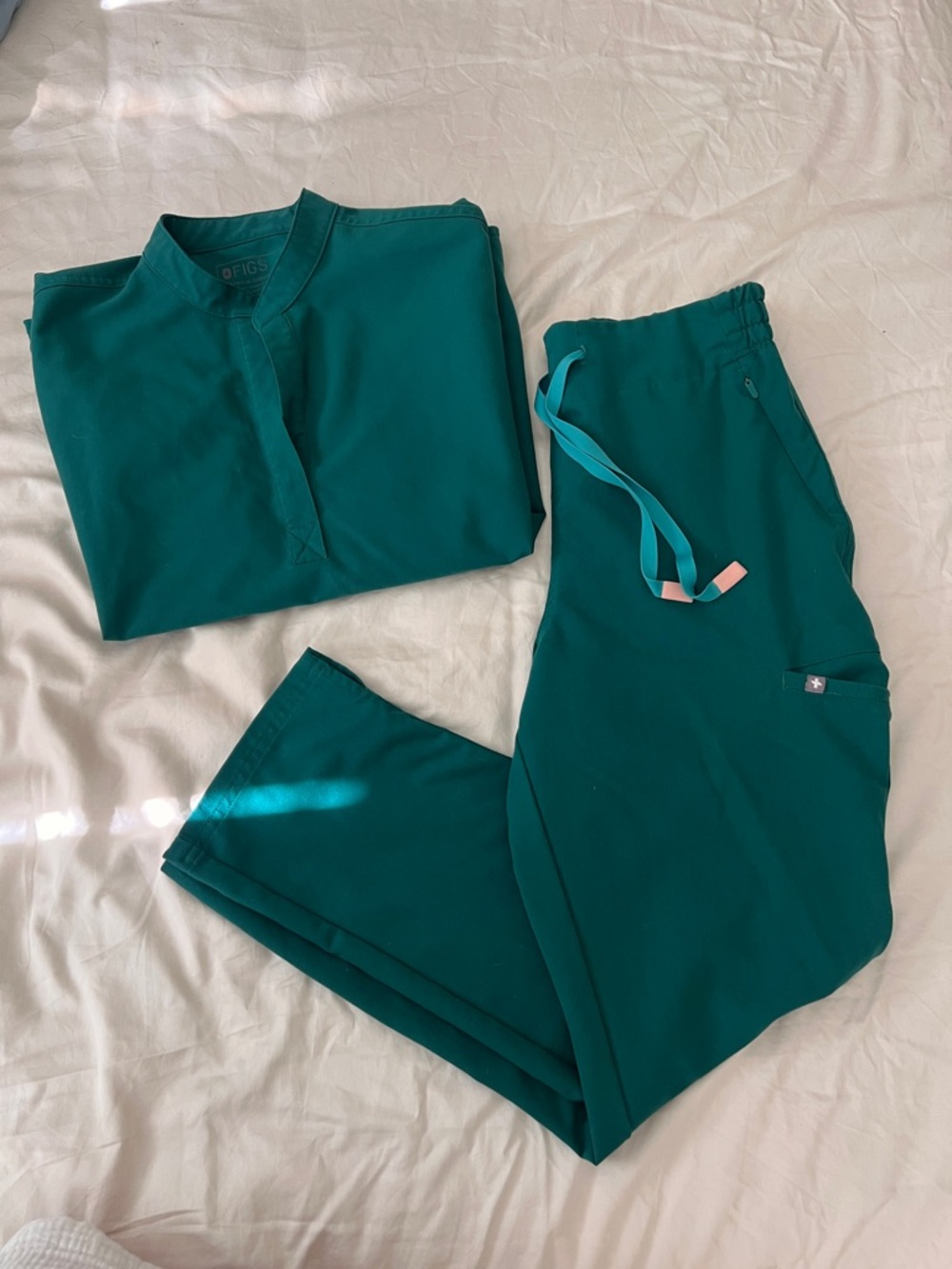 Figs Women's Teal Track Scrub set (skinny leg pants and oversized Rafaela top)